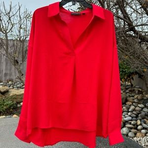 COPY - Rafaella women’s elegant red collar open v neck shirt blouse top size L